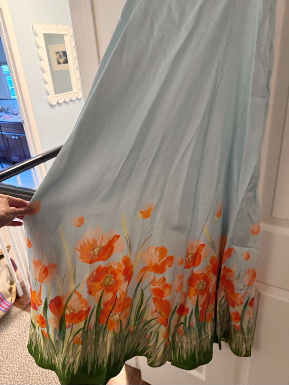 Hill House Rowena - Light Blue Floral Maxi Dress with Orange Poppy Print - Picture 6 of 10